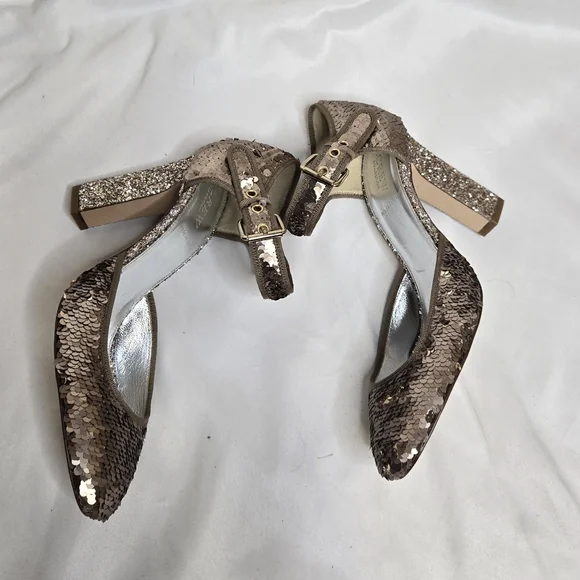 J CREW Collection gold sequin sparkle‎ mary jane block heel shoes 8 - Picture 7 of 10